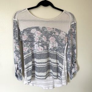 Linen Floral Crochet Top 3/4 Sleeve | Size Small